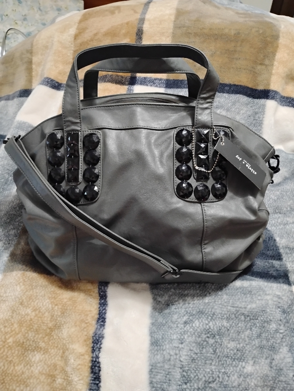 NWT💕OLIVIA & JOY New York! Gray Studded Large Tote Bag with Removable Strap